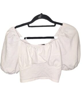 White Lace-Up Puff Sleeve Crop Top